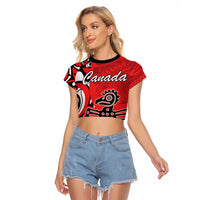 Personalized Canada Haida Eagle Raglan Cropped T Shirt Red Style - Wonder Print Shop
