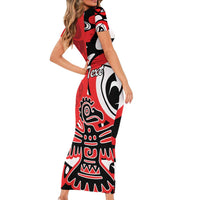 Personalized Canada Haida Eagle Short Sleeve Bodycon Dress Red Style - Wonder Print Shop