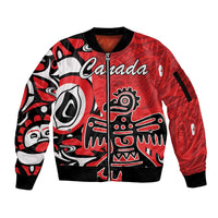Personalized Canada Haida Eagle Sleeve Zip Bomber Jacket Red Style - Wonder Print Shop