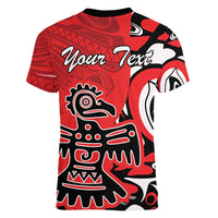 Personalized Canada Haida Eagle Women V-Neck T-Shirt Red Style - Wonder Print Shop