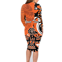 Personalized Canada Haida Eagle Family Matching Long Sleeve Bodycon Dress and Hawaiian Shirt Orange Style - Wonder Print Shop