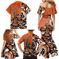 Personalized Canada Haida Eagle Family Matching Mermaid Dress and Hawaiian Shirt Orange Style - Wonder Print Shop