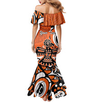 Personalized Canada Haida Eagle Family Matching Mermaid Dress and Hawaiian Shirt Orange Style - Wonder Print Shop