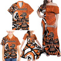 Personalized Canada Haida Eagle Family Matching Off Shoulder Maxi Dress and Hawaiian Shirt Orange Style - Wonder Print Shop