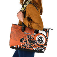 Personalized Canada Haida Eagle Leather Tote Bag Orange Style - Wonder Print Shop