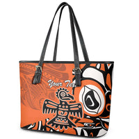 Personalized Canada Haida Eagle Leather Tote Bag Orange Style - Wonder Print Shop