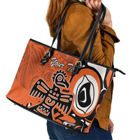 Personalized Canada Haida Eagle Leather Tote Bag Orange Style - Wonder Print Shop