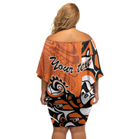 Personalized Canada Haida Eagle Off Shoulder Short Dress Orange Style - Wonder Print Shop