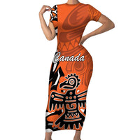 Personalized Canada Haida Eagle Short Sleeve Bodycon Dress Orange Style - Wonder Print Shop