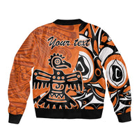Personalized Canada Haida Eagle Sleeve Zip Bomber Jacket Orange Style - Wonder Print Shop