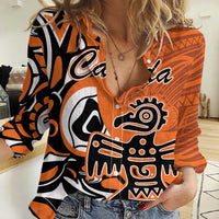 Personalized Canada Haida Eagle Women Casual Shirt Orange Style - Wonder Print Shop