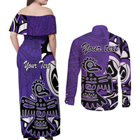 Personalized Canada Haida Eagle Couples Matching Off Shoulder Maxi Dress and Long Sleeve Button Shirt Purple Style - Wonder Print Shop