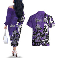 Personalized Canada Haida Eagle Couples Matching Off The Shoulder Long Sleeve Dress and Hawaiian Shirt Purple Style - Wonder Print Shop