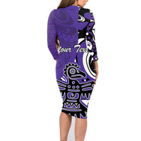 Personalized Canada Haida Eagle Family Matching Long Sleeve Bodycon Dress and Hawaiian Shirt Purple Style - Wonder Print Shop