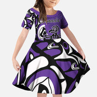 Personalized Canada Haida Eagle Family Matching Short Sleeve Bodycon Dress and Hawaiian Shirt Purple Style - Wonder Print Shop