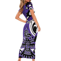 Personalized Canada Haida Eagle Short Sleeve Bodycon Dress Purple Style - Wonder Print Shop