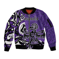 Personalized Canada Haida Eagle Sleeve Zip Bomber Jacket Purple Style - Wonder Print Shop