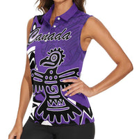 Personalized Canada Haida Eagle Women Sleeveless Polo Shirt Purple Style - Wonder Print Shop