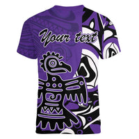 Personalized Canada Haida Eagle Women V-Neck T-Shirt Purple Style - Wonder Print Shop