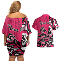 Personalized Canada Haida Eagle Couples Matching Off Shoulder Short Dress and Hawaiian Shirt Pink Style - Wonder Print Shop