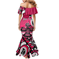 Personalized Canada Haida Eagle Family Matching Mermaid Dress and Hawaiian Shirt Pink Style - Wonder Print Shop