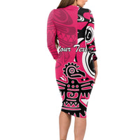 Personalized Canada Haida Eagle Long Sleeve Bodycon Dress Pink Style - Wonder Print Shop