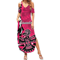Personalized Canada Haida Eagle Summer Maxi Dress Pink Style - Wonder Print Shop
