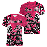 Personalized Canada Haida Eagle Women V-Neck T-Shirt Pink Style - Wonder Print Shop