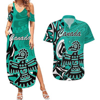 Personalized Canada Haida Eagle Couples Matching Summer Maxi Dress and Hawaiian Shirt Turquoise Style - Wonder Print Shop