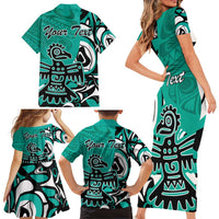 Personalized Canada Haida Eagle Family Matching Short Sleeve Bodycon Dress and Hawaiian Shirt Turquoise Style - Wonder Print Shop