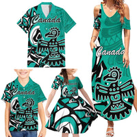 Personalized Canada Haida Eagle Family Matching Summer Maxi Dress and Hawaiian Shirt Turquoise Style - Wonder Print Shop