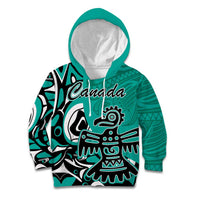 Personalized Canada Haida Eagle Kid Hoodie Turquoise Style - Wonder Print Shop