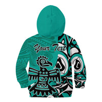Personalized Canada Haida Eagle Kid Hoodie Turquoise Style - Wonder Print Shop
