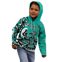 Personalized Canada Haida Eagle Kid Hoodie Turquoise Style - Wonder Print Shop