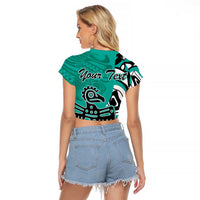 Personalized Canada Haida Eagle Raglan Cropped T Shirt Turquoise Style - Wonder Print Shop