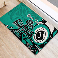 Personalized Canada Haida Eagle Rubber Doormat Turquoise Style - Wonder Print Shop