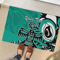Personalized Canada Haida Eagle Rubber Doormat Turquoise Style - Wonder Print Shop