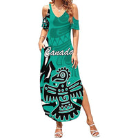 Personalized Canada Haida Eagle Summer Maxi Dress Turquoise Style - Wonder Print Shop
