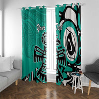 Personalized Canada Haida Eagle Window Curtain Turquoise Style - Wonder Print Shop