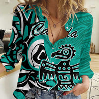 Personalized Canada Haida Eagle Women Casual Shirt Turquoise Style - Wonder Print Shop