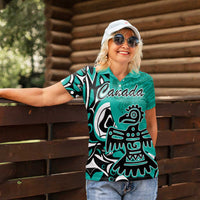Personalized Canada Haida Eagle Women Polo Shirt Turquoise Style - Wonder Print Shop