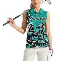 Personalized Canada Haida Eagle Women Sleeveless Polo Shirt Turquoise Style - Wonder Print Shop