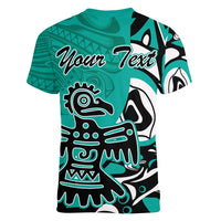 Personalized Canada Haida Eagle Women V-Neck T-Shirt Turquoise Style - Wonder Print Shop