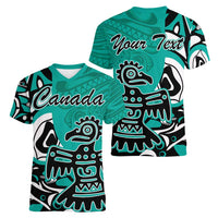 Personalized Canada Haida Eagle Women V-Neck T-Shirt Turquoise Style - Wonder Print Shop