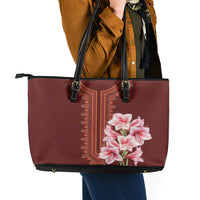 Africa Dashiki Leather Tote Bag With Belladonna Lily - Wonder Print Shop