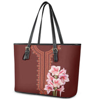 Africa Dashiki Leather Tote Bag With Belladonna Lily - Wonder Print Shop