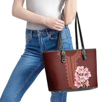 Africa Dashiki Leather Tote Bag With Belladonna Lily - Wonder Print Shop