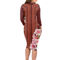 Africa Dashiki Long Sleeve Bodycon Dress With Belladonna Lily - Wonder Print Shop