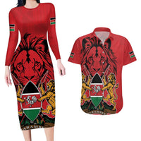 Kenya Couples Matching Long Sleeve Bodycon Dress and Hawaiian Shirt Coat Of Arms With Kente Patterns - Wonder Print Shop