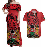 Kenya Couples Matching Off Shoulder Maxi Dress and Hawaiian Shirt Coat Of Arms With Kente Patterns - Wonder Print Shop